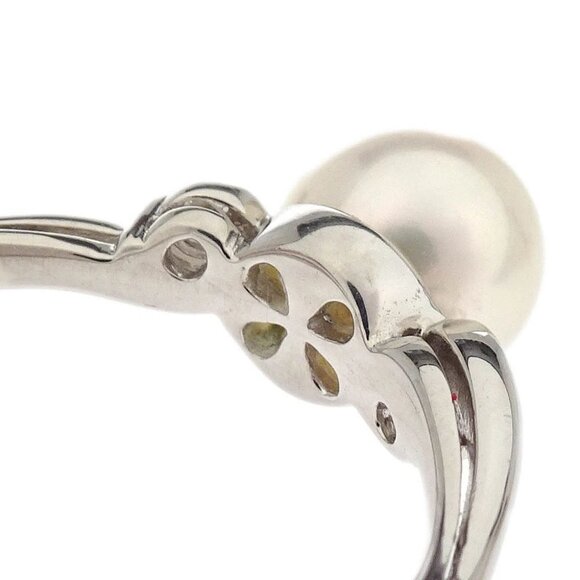 Ring Pt900 Pearl Diamond Silver #51 186817 - Picture 3 of 4